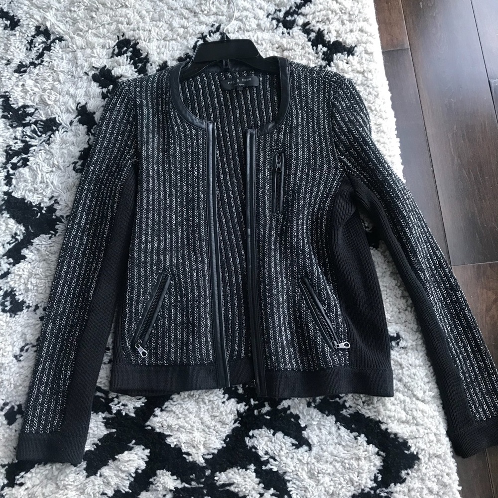 rag & bone Paula jacket - tweed / leather trim